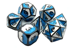 Old School Dice: Dragon Forged - Blue & White w/ Black Nickel