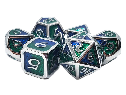 Old School Dice: Dragon Scale - Blue w/ Green