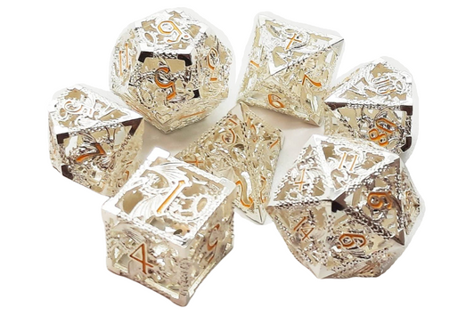 Old School Hollow Dragon Dice: Silver w/ Yellow