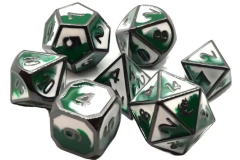 Old School Dice: Dragon Forged - Green & White w/ Black Nickel