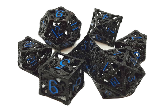 Old School Hollow Dragon Dice: Black w/ Light Blue