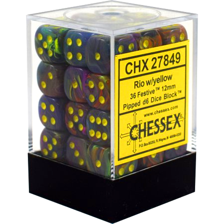 12mm d6 Festive: Rio w/Yellow