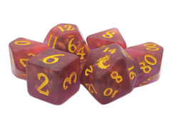 Old School 7 Piece DnD RPG Dice Set: Infused - Frosted Firefly - Crimson w/ Yellow