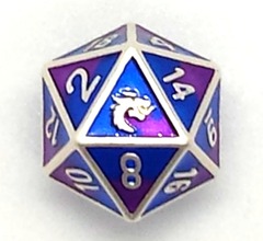 Old School DnD RPG D20 Metal Dice: Dragon Forged - Platinum Purple & Blue