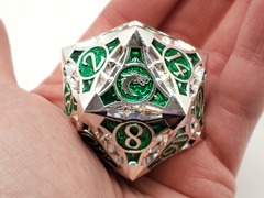 Old School 40mm D20 Metal Die: Gnome Forged - Silver w/ Green