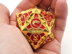 Old School 40mm D20 Metal Die: Gnome Forged - Gold w/ Red