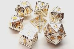 Old School 7 Piece DnD RPG Metal Dice Set: Knights of the Round Table - Silver w/ Gold