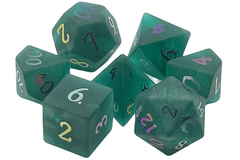 Old School 7 Piece DnD RPG Gemstone Set:  Frosted Blast Glass - Emerald w/ Spectral