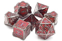 Old School 7 Piece DnD RPG Metal Dice Set: Knights of the Round Table - Red Ruby w/ Black