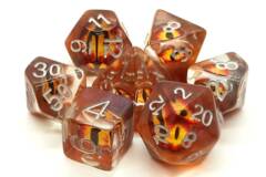 Old School 7 Piece DnD RPG Dice Set: Dragon Eye - Brown