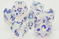 Old School 7 Piece DnD RPG Dice Set: Sharp Edged - Crystal Ice