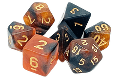 Old School 7 Piece DnD RPG Dice Set: Galaxy - Orange w/ Black