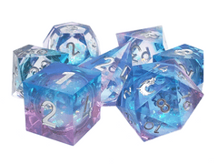 Old School 7-Piece Sharp Edged Dice Set: Liquid Infused - Twilight Fury