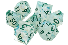 Old School 7 Piece DnD RPG Dice Set: Sharp Edged - Green Ice