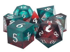 Old School 7-Piece Sharp Edged Dice Set: Liquid Infused - Christmas Fury