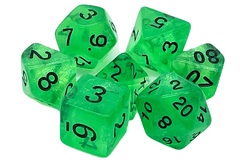 Old School 7 Piece DnD RPG Dice Set: Galaxy - Green Shimmer