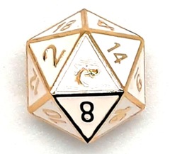 Old School DnD RPG Metal d20: Elven Forged - White w/ Gold