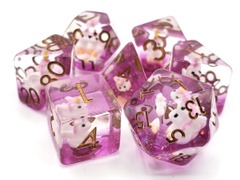 Old School 7 Piece DnD RPG Dice Set: Animal Kingdom - Pink Unicorn