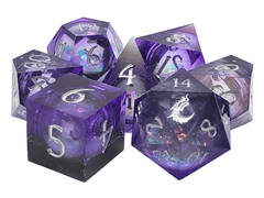 Old School 7-Piece Sharp Edged Dice Set: Liquid Infused - Dark Cosmos Fury