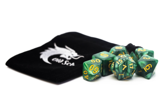 Old School RPG Dice Set: Pearl Drop - Green w/ Gold