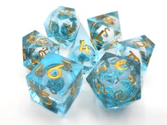 Old School 7-Piece Sharp Edged Dice Set: Liquid Infused - Azure Fury