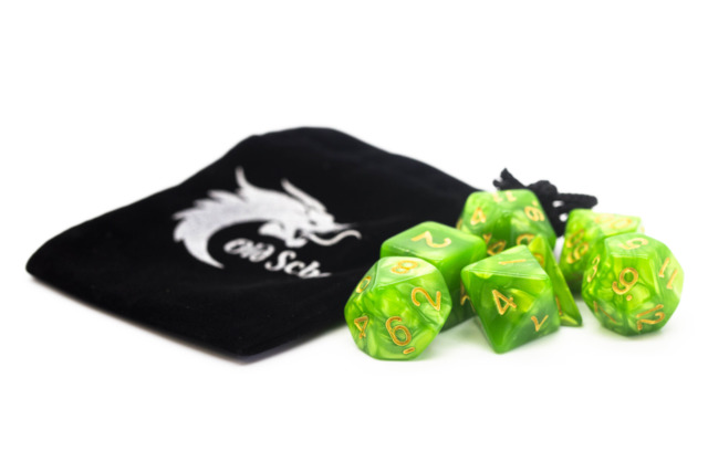 Old School RPG Dice Set: Pearl Drop - Light Green w/ Gold