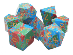 Old School 7 Piece DnD RPG Gemstone Set: Turquoise - Blue, Red & Green