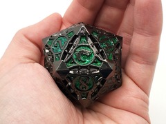 Old School 40mm D20 Metal Die: Gnome Forged - Black Nickel w/ Green