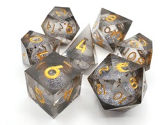 Old School 7-Piece Sharp Edged Dice Set: Liquid Infused - Obsidian Fury