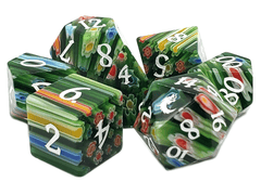 Old School 7 Piece DnD RPG Gemstone Set: Green Flowers