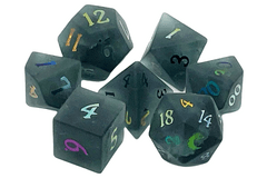 Old School 7 Piece DnD RPG Gemstone Set:  Frosted Blast Glass - Obsidian w/ Spectral