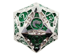 Old School 23mm D20 Metal Die: Gnome Forged - Silver w/ Green