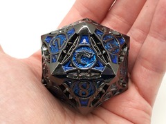 Old School 40mm D20 Metal Die: Gnome Forged - Black Nickel w/ Blue