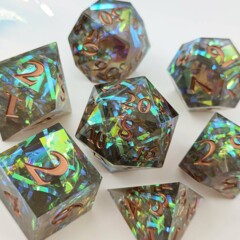 Old School 7 Piece DnD RPG Dice Set: Sharp Edged - Citrine Blast