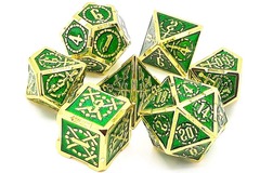 Old School 7 Piece DnD RPG Metal Dice Set: Knights of the Round Table - Green w/ Gold