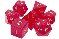 Old School 7 Piece DnD RPG Gemstone Set:  Blast Glass - Ruby Red w/ Gold