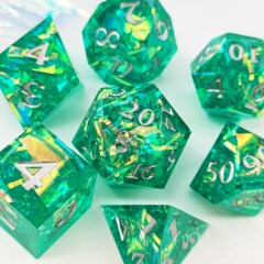 Old School 7 Piece DnD RPG Dice Set: Sharp Edged - Jade Blast