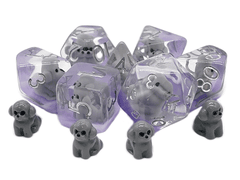 Old School 7 Piece DnD RPG Dice Set: Animal Kingdom - Puppy Dog - Grey