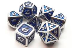 Old School 7 Piece DnD RPG Metal Dice Set: Dragon Scale - Blue