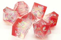 Old School 7 Piece DnD RPG Dice Set: Sharp Edged - Crimson Fire