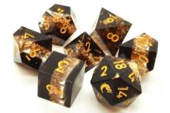 Old School 7 Piece DnD RPG Dice Set: Sharp Edged - Gold Vein