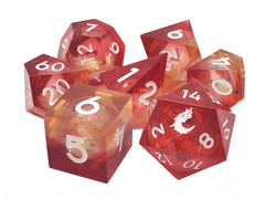 Old School 7-Piece Sharp Edged Dice Set: Liquid Infused - Sunrise Fury