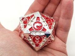 Old School 40mm D20 Metal Die: Gnome Forged - Silver w/ Red