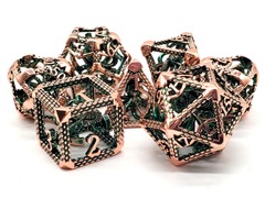 Old School 7 Piece DnD RPG Hollow Metal Dice Set: The Kraken - Copper w/ Green