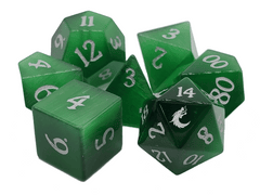 Old School 7 Piece DnD RPG Gemstone Set: Cat's Eye - Green