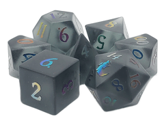 Old School 7 Piece DnD RPG Gemstone Set: Frosted Obsidian w/ Spectral