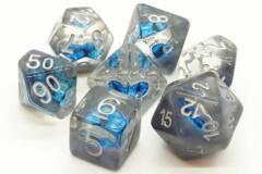 Old School 7 Piece DnD RPG Dice Set: Dragon Eye - Blue