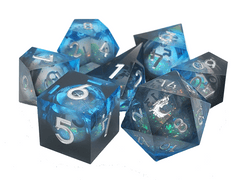 Old School 7-Piece Sharp Edged Dice Set: Liquid Infused - Midnight Fury