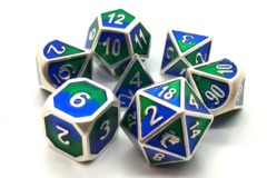 Old School Metal RPG Dice: Dragon Forged - Platinum Blue & Green
