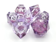 Old School 7-Piece Sharp-Edged Dice Set: Liquid Infused - Amethyst Fury